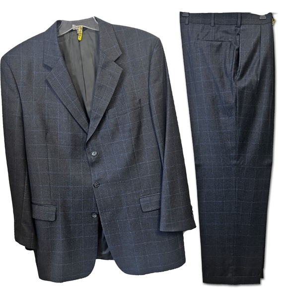 Jos A Bank Wool & Cashmere Blend Windowpane 2-Pc Suit Blazer Dress Pants Vintage - Picture 4 of 7